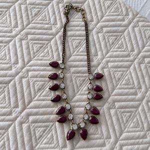 J.Crew Women’s Rhinestone Statement Necklace Burgandy and Diamond stones
